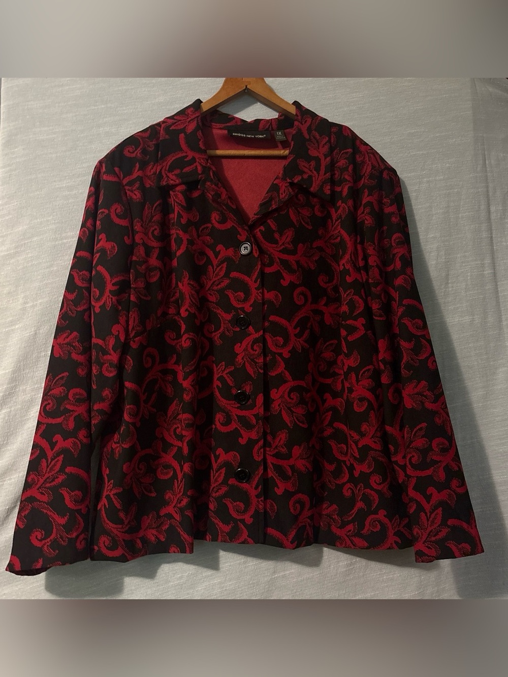 Briggs New York Vintage Blazer Blouse Long Sleeve Button Black/Red Women’s Sz 1X